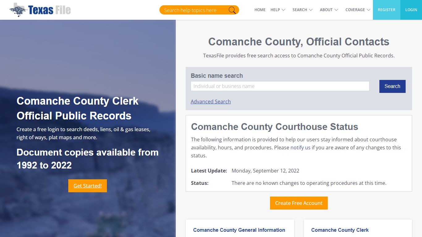 Comanche County Clerk Official Public Records | TexasFile